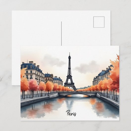 Carte Postale Paris aquarelle (Devant / Derrière)