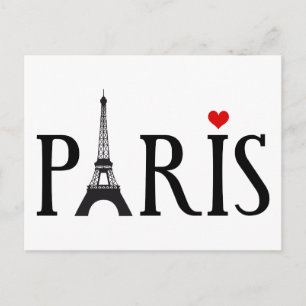 Carte Postale Paris avec la tour Eiffel et le coeur rouge