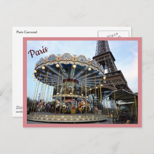 Carte Postale Paris Carousel (& Tour Eiffel) avec texte (Devant / Derrière)