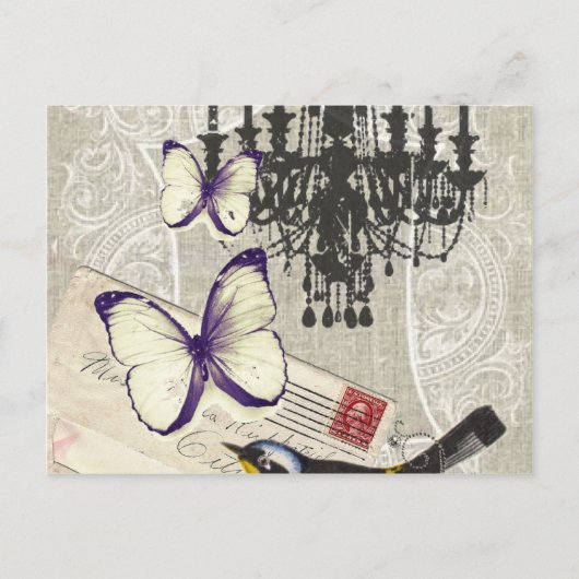 Carte Postale Paris chandelier butterfly bird modern vintage (Devant)