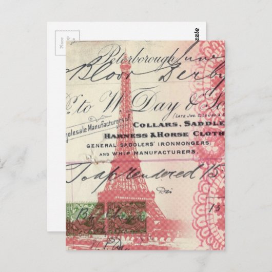 Carte Postale Paris chic scripts français dentelle tour eiffel r (Devant / Derrière)