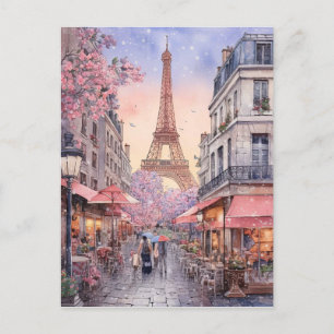 Carte Postale Paris City Street Scène Avec Art Tour Eiffle