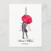 Carte Postale Paris couple Tour Eiffel Mariage parapluie rouge (Devant)