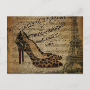 Carte Postale paris eiffel tour leopard stiletto fashionista