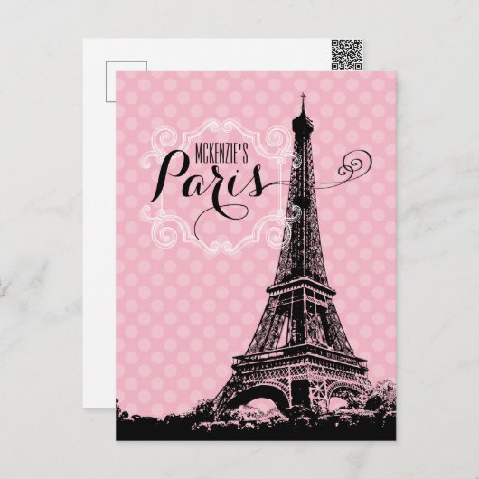 Carte Postale Paris Eiffel Tower Ajouter un nom (Devant / Derrière)