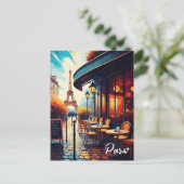 Carte Postale Paris Eiffel Tower from a cafe Postcard (Debout devant)