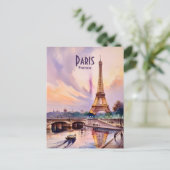 Carte Postale Paris Eiffel Tower Travel Watercolor Custom Text (Debout devant)