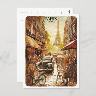 Carte Postale Paris evenin Tour Effiel vintage vieilles rues cad