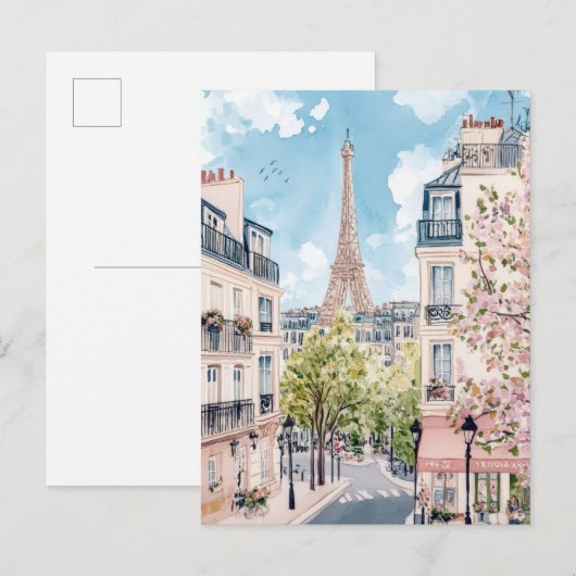 Carte Postale Paris France Aquarelle Peinture Voyage (Devant / Derrière)