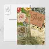 Carte Postale Paris France Art Antique Collage Eiffel Français (Devant / Derrière)