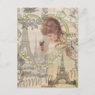 Carte Postale Paris France Jolie Fille Douce Tour Eiffel