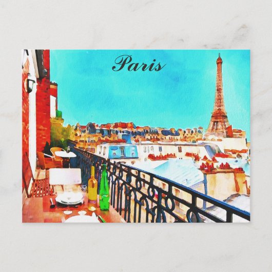 Carte Postale Paris France Tour Eiffel Aquarelle (Devant)