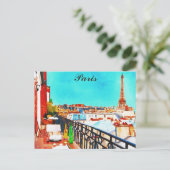 Carte Postale Paris France Tour Eiffel Aquarelle (Debout devant)