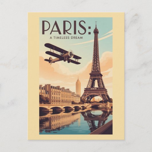 Carte Postale Paris France Tour Eiffel Avion Vintage (Devant)