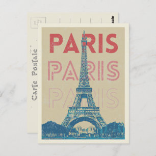 Carte Postale Paris France typographie et tour Eiffel