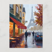 Carte Postale Paris French Café Tour Eiffel Aquarelle (Devant)