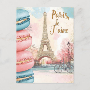 Carte Postale Paris, Je T'aime - Tour Eiffel avec Macarons