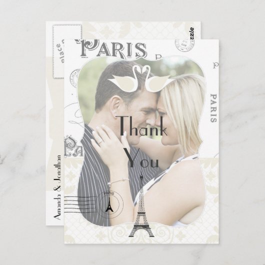 Carte Postale Paris Mariage Thème Merci (Devant / Derrière)