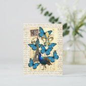 Carte Postale Paris, paon et papillons (Debout devant)