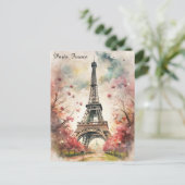 Carte Postale Paris romantique Tour Eiffel Aquarelle Florale (Debout devant)