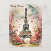 Carte Postale Paris romantique Tour Eiffel Aquarelle Florale (Devant)