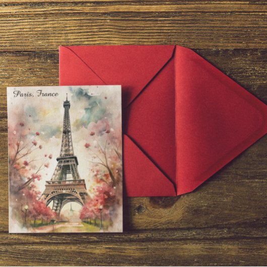 Carte Postale Paris romantique Tour Eiffel Aquarelle Florale