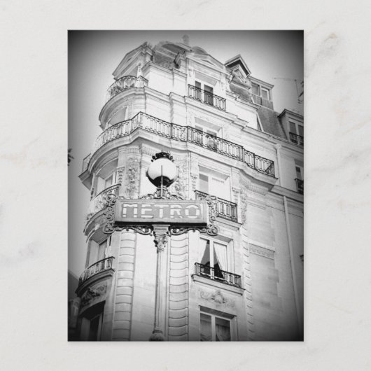 Carte postale Paris Style vintage, panneau métro (Devant)