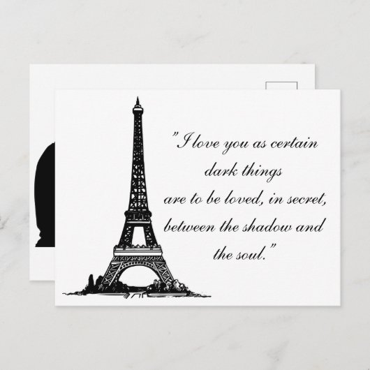 Carte Postale Paris Tour Eiffel avec texte de couple Amour (Devant / Derrière)