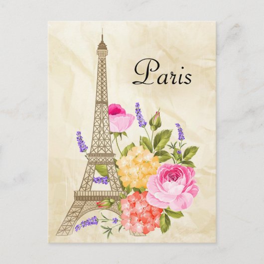 Carte Postale Paris Tour Eiffel et Fleurs (Devant)