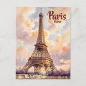 Carte Postale Paris Tour Eiffel Pastel Coucher de soleil Voyage (Devant)