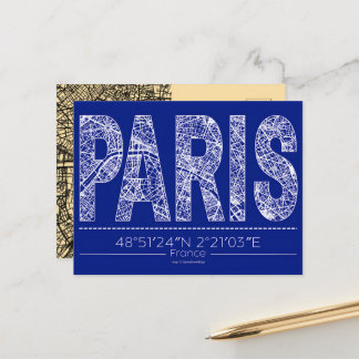 Carte Postale Paris Typography Map Postcard Modern Travel Design