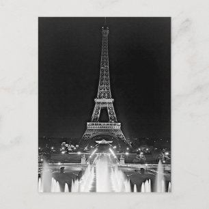 Carte Postale Paris vintage fontaines tour Eiffel nuit