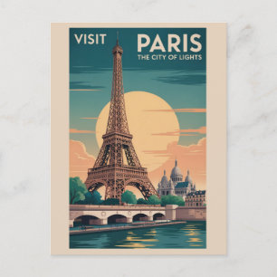 Carte Postale Paris Vintage France Tour Eiffel Coucher de Soleil