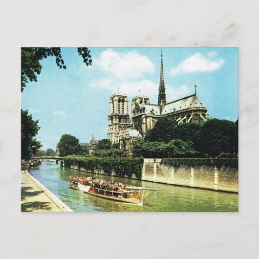 Carte Postale Paris vintage, Notre Dame, Bateau Mouche (Devant)