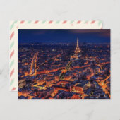 Carte Postale Paris vue panoramique de nuit avec le mignon tour  (Devant / Derrière)