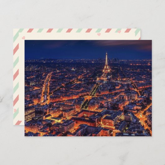Carte Postale Paris vue panoramique de nuit avec le mignon tour  (Devant / Derrière)