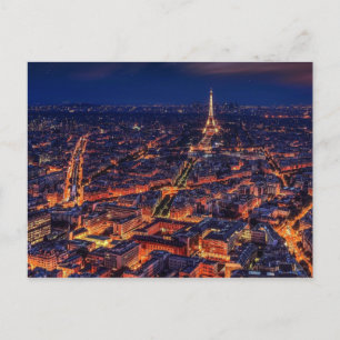 Carte Postale Paris vue panoramique de nuit avec le mignon tour