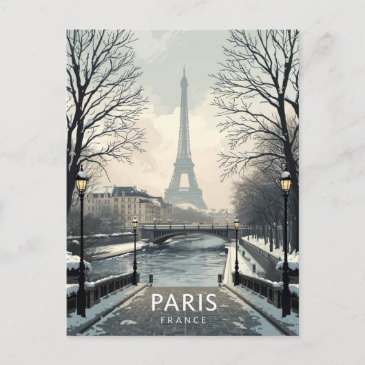 Carte Postale Paris Winter Snow Eiffel Tower (Devant)