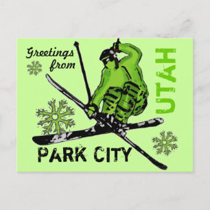 Carte postale Park City Utah green theme skier