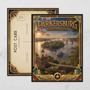 Carte Postale Parkersburg Virginie-Occidentale Art Déco Doré Vin