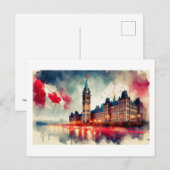 Carte Postale Parlement canadien avec drapeaux, (Devant / Derrière)