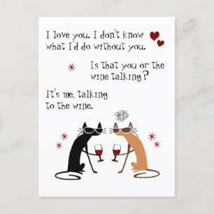 Carte Postale Parler au chat drôle du vin