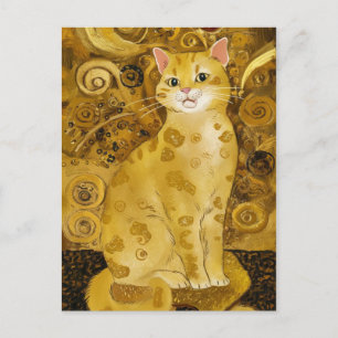 Carte Postale Parodie de chat mignon en or de Gustav Klimt, art