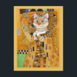 Carte postale parodique de Gustav Klimt avec un ch<br><div class="desc">Ceci est une parodie du portrait d'Adele Bloch-Bauer par Gustav Klimt, également connu sous le nom de "La femme en or". Parce que ma version présente un chat, elle s'intitule "Le chat en or". Vous pouvez changer la couleur de la bordure si vous le souhaitez. Cette image est également disponible...</div>