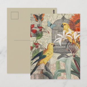 Carte Postale Parrot Jaune Tropical Antique Fleur