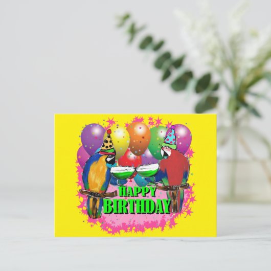 CARTE POSTALE PARROTS D'ANNIVERSAIRE (Debout devant)