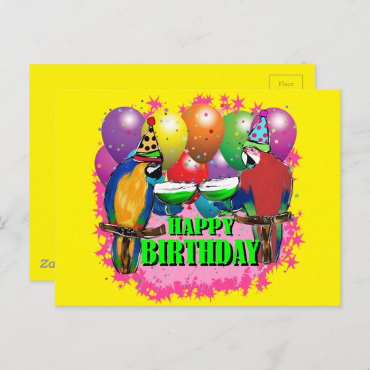 CARTE POSTALE PARROTS D'ANNIVERSAIRE (Devant / Derrière)