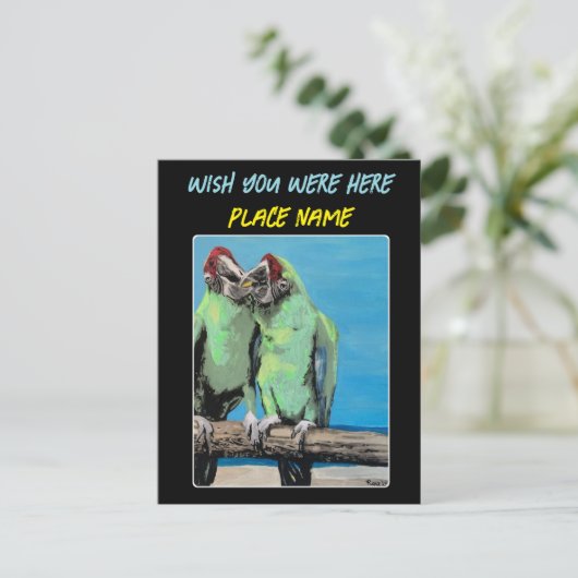 Carte Postale "Parrots de plage" Tableau sur un (Debout devant)
