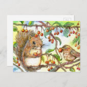 Carte Postale Partageons - Écureuil et Bruant (Devant / Derrière)