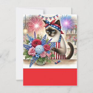 Carte Postale Parti Amoureux des chats 4 juillet Fête de l'Indép